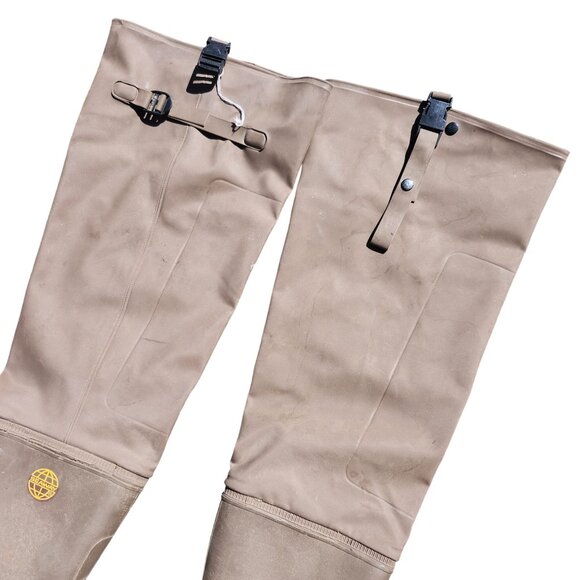 Vintage Seaway Men's Size 10 Hip Waders Brown Fly Fishing Duck Gear Taiwan PVC - Picture 7 of 11